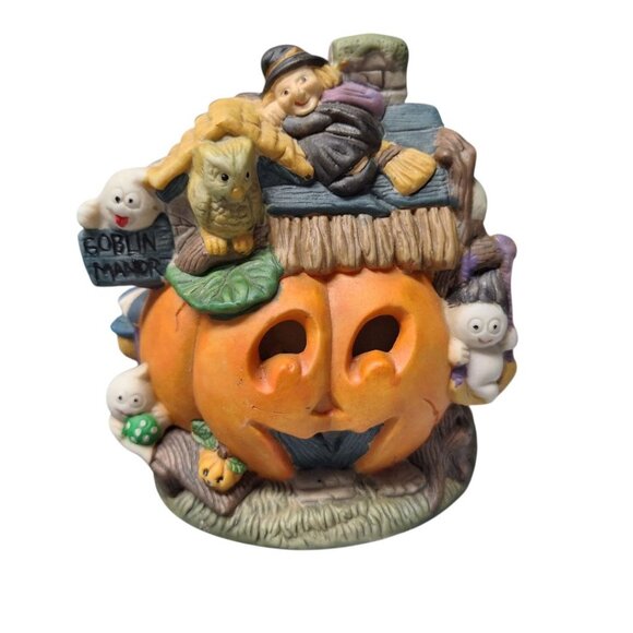 Goblin Manor Halloween Light Up Ceramic Jack-O-Lantern Pumpkin Ghost Witch Works - Picture 2 of 10